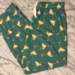 PJ Salvage Green Lounge Pants with Yellow Martini Glasses